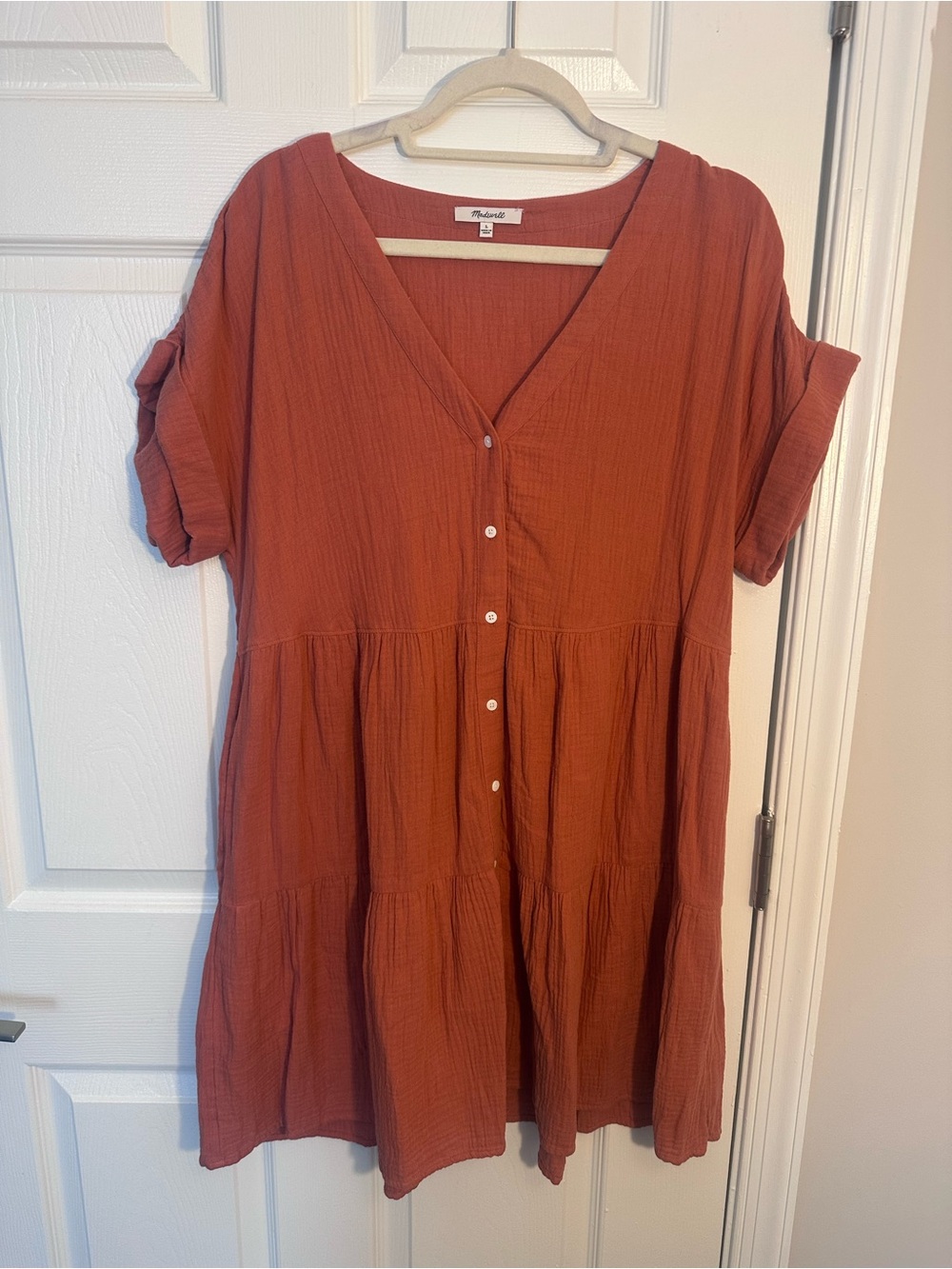 Madewell Rust Button-Front Tiered Tunic